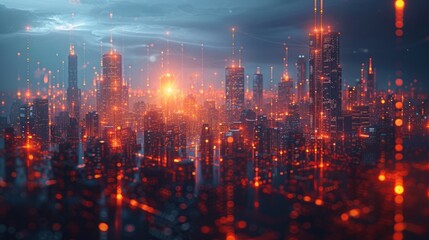 Fototapeta premium Futuristic Cityscape with Glowing Lights