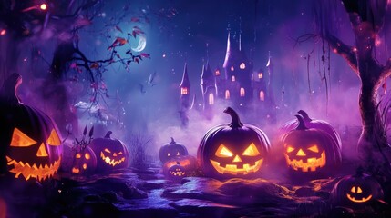 Halloween Collage with Jack o Lanterns in Purple Haze