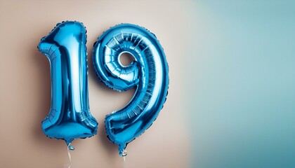 19 number made of blue balloon, copy space