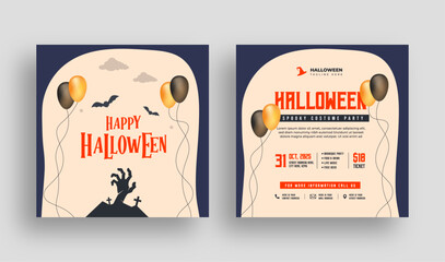 Happy Halloween social media banner or web banner template, Halloween promotion sale post template