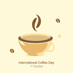 October 1 is Observed as International Coffee Day. Coffee Cup with coffee beans on isolated background. Vector, illustration.