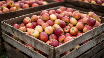  A full crate of ripe red apples after picking