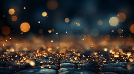 Holiday Abstract Background - Dark Blue and Gold Particles with Christmas Golden Light Bokeh and Gold Foil Texture