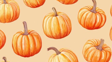 autumn harvest seamless pattern of pumpkins on orange beige background