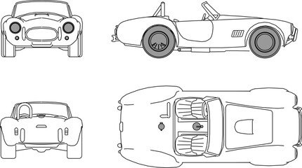 Obraz premium Vector sketch illustration of the silhouette of a detailed car transportation design seen from various directions 