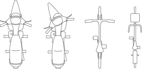 Vector sketch illustration of a detailed parking silhouette design for motorbike and bicycle transportation seen from above © achmad