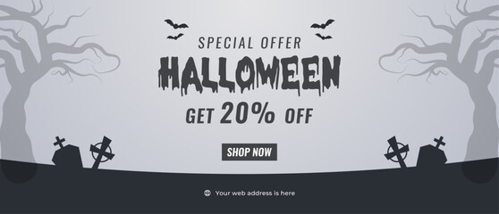 Happy Halloween social media banner or web banner template, Halloween sale post & party invitation background design