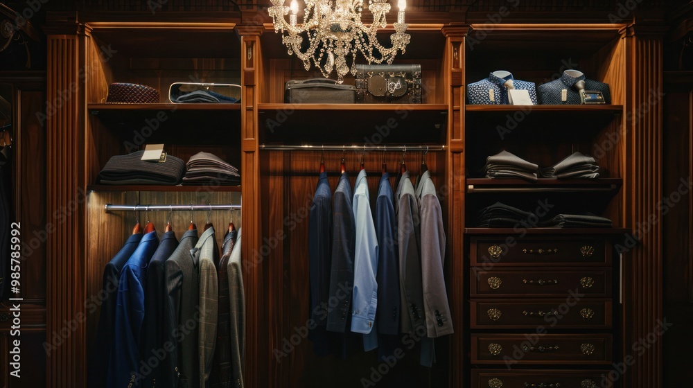 Canvas Prints well-organized closet with suits and shirts