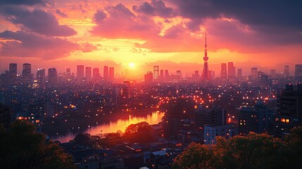 Fototapeta premium Stunning Urban Cityscape Featuring the Iconic Skyline of Tokyo for Travel and Architecture Enthusiasts
