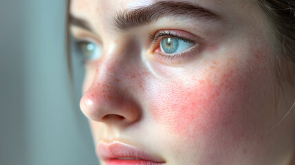 Naklejka premium Closeup face of young girl with clean healthy skin. Skin care concept