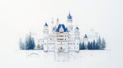Obraz premium Artistic blueprint of a castle design