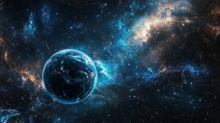 Obraz premium A Solitary Planet Amidst a Starry Nebula