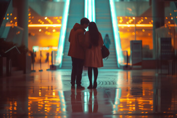 カップルの後ろ姿のぼやけた背景