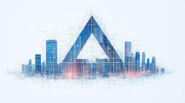 Overlay of architectural blueprints on a city - Powered by Adobe