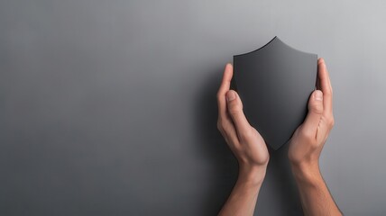 Hands holding a shield, representing comprehensive insurance, 3D illustration, copy space for text,