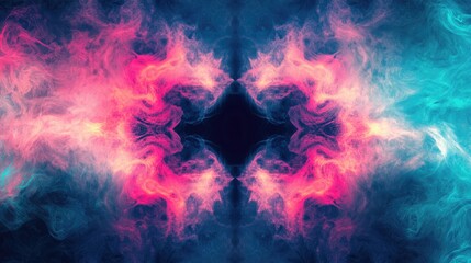 Fototapeta premium Vivid abstract neon smoke explosion with central void for dramatic backgrounds