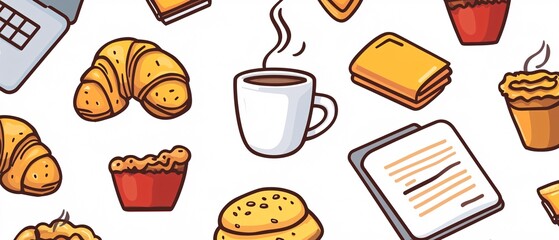 Cozy Breakfast Elements on a White Background