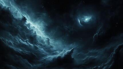 Cosmic Clouds and a Distant Planet in a Dark Night Sky