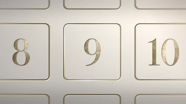 Advent Calendar door reveal Number 9, white cream gold, Christmas door green screen sting transition animation