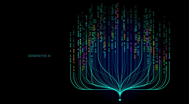 Illustration of abstract stream. Artificial intelligence. Big data, technology, AI, data transfer, data flow, large language model, generative AI