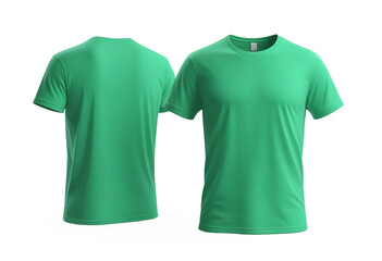 Blank green t-shirt mockup, isolated and showcasing front and back views on transparent background. Mockup template for football clothes. Cut out