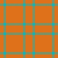 Goose foot check pattern fabric, womens fashion texture vector textile. Ornament background seamless plaid tartan in orange and teal colors.