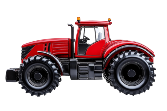 a red agriculture tractor is vividly depicted cut out