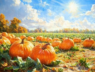 Autumn Pumpkin Harvest in a Sunny Field
