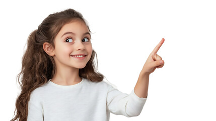 a beautiful girl point to something in the left side