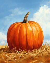 Pumpkin on hay background
