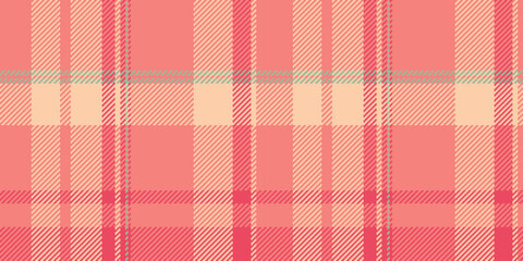 Conceptual vector textile plaid, naked background seamless check. Tablecloth tartan pattern texture fabric in light coral and orange colors.