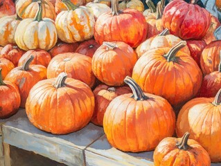 Obraz premium Vibrant pumpkins in a market setting