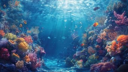 Fototapeta premium Underwater Scene with Colorful Coral Reef and Fish