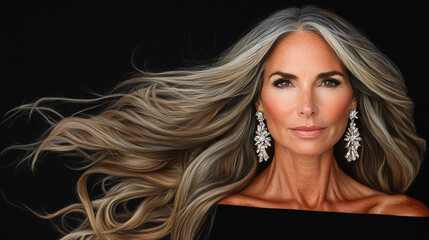 A woman with long hair and earrings. The earrings are gold and diamond shaped. The woman has a very elegant and sophisticated look © imagineRbc