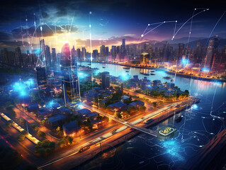Attractive Digital city with high speed information and power grid. Digital community