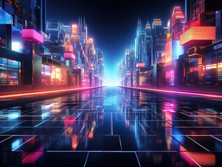 Fototapeta premium Generous Cyberpunk urban scenery