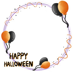 Halloween border circle frame with balloon and happy Halloween message isolated on transparent background