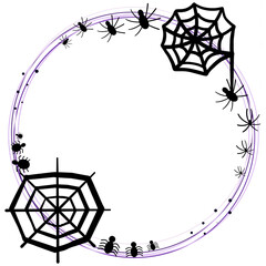 Halloween border circle frame with spider and web isolated on transparent background