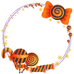 Halloween border circle frame with candy cane isolated on transparent background