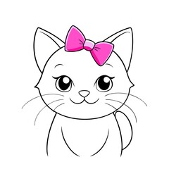 Obraz premium Cute cartoon cat illustration with pink bow and cheerful expression