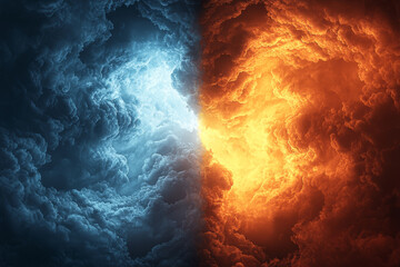 A sky split in two, with one half bright and clear, and the other filled with dark, swirling storm clouds, symbolizing calm before the storm.