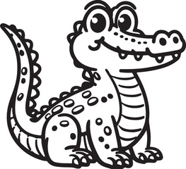 cartoon alligator line art silhouette vector art illustration