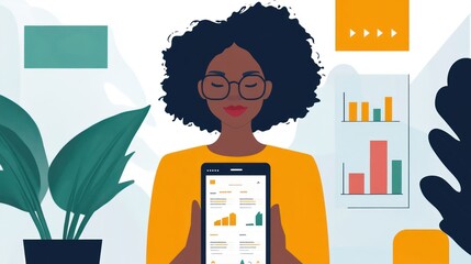 Woman with Glasses Holding a Tablet Showing Charts