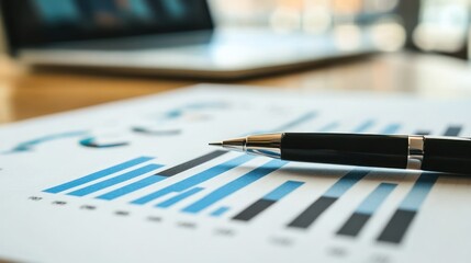 A Black Pen Resting on a Bar Graph