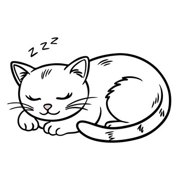 recommend clip art: Sleeping cartoon cat curled up with peaceful expression and sound of snoring