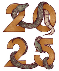 2025 Year of the Snake Symbol, hand drawn sketch illustration