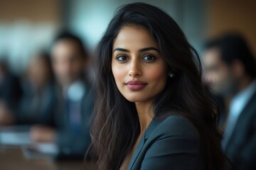 modern indian businesswoman, confident, professional indian businesswoman in a modern boardroom meeting, showcasing style and poise