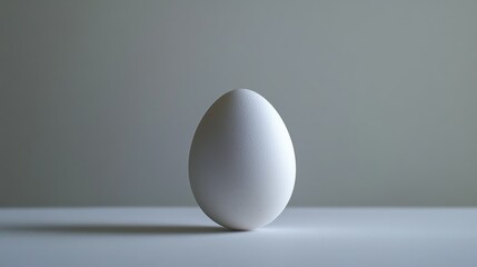 A Single White Egg on a Light Gray Surface