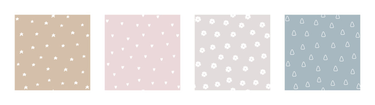 Fototapeta Bohemian Baby pattern. Set of Boho print for kids with stars, hearts and flowers. Gender Neutral Nursery Cute Ornaments. Vector illustration in flat cartoon style.