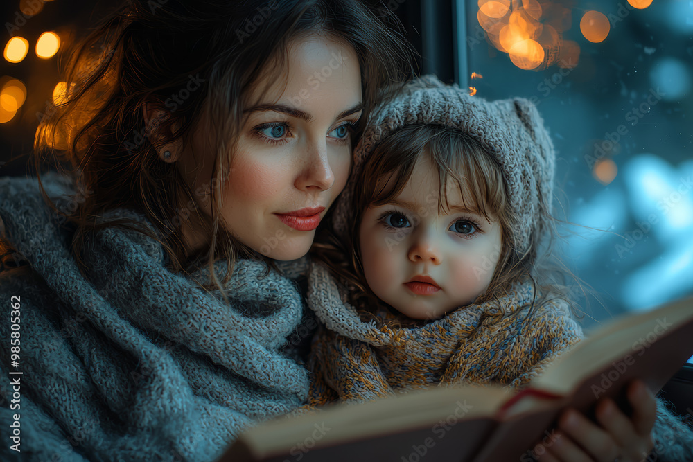 Wall mural a mother reading a bedtime story to her child, symbolizing family bonding and the importance of read